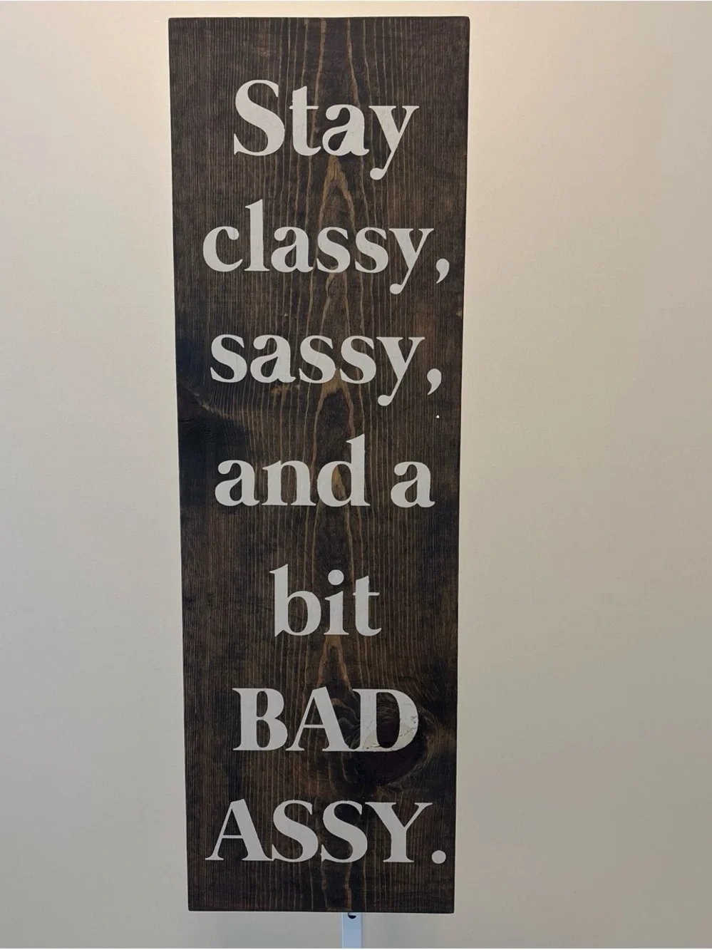 LARGE Stay Classy Sassy Wooden Wall Sign - White on Dark Brown